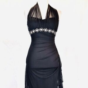 Cache Black Halter Dress – Chiffon with Pink Sequin Accent | 4